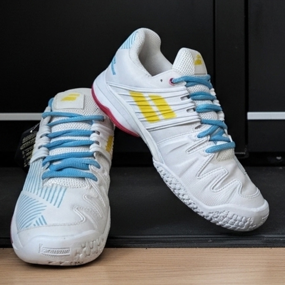 Stylish White and Blue Athletic Shoes